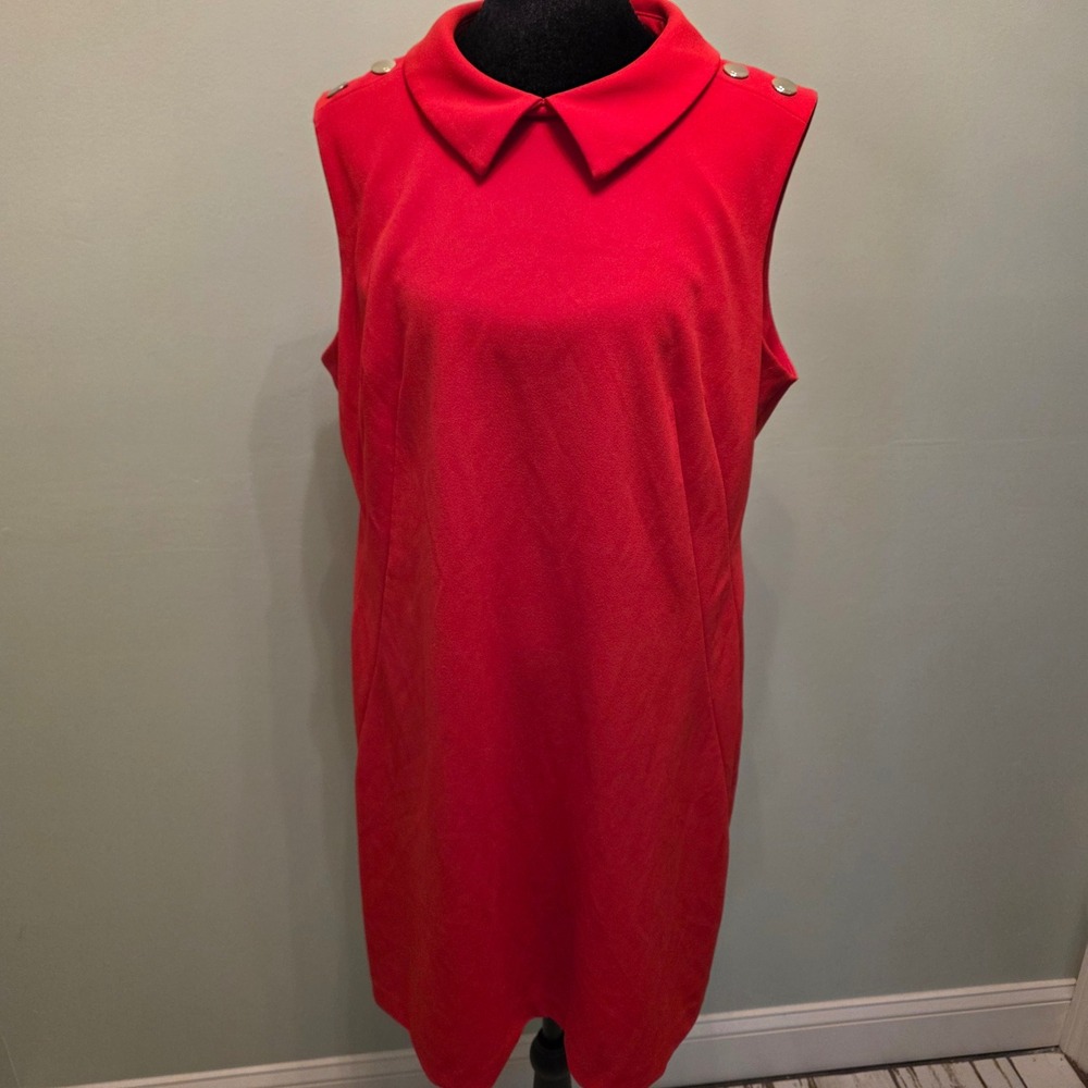 Tommy Hilfiger Womens Red Sleeveless Peter Pan Collar Shift Dress Size 14